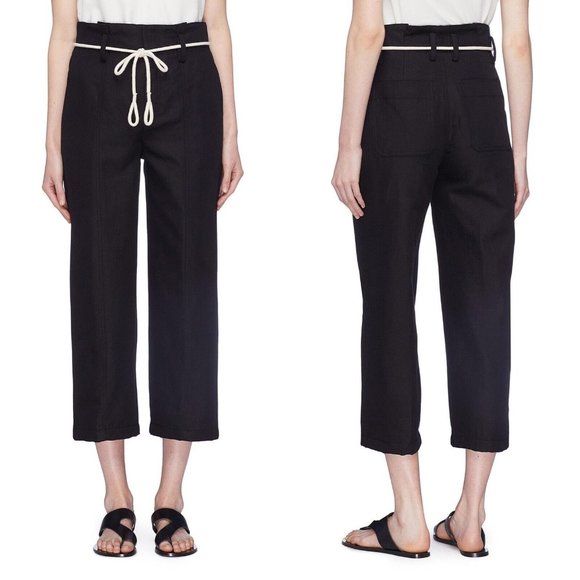 Vince Pants - Vince Womens Black Linen Cotton Rope Belt Cropped Wide Leg Pants Size 8